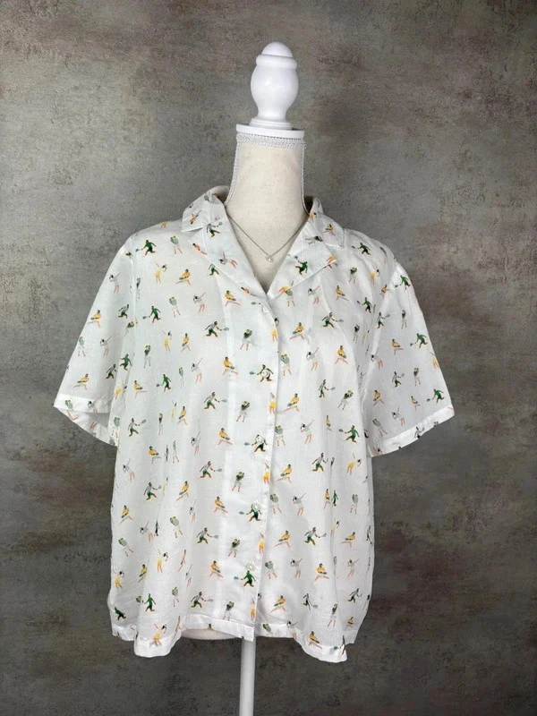 🌸 Chemisier en coton, motif tennis Monoprix Taille 42/XL 🌸